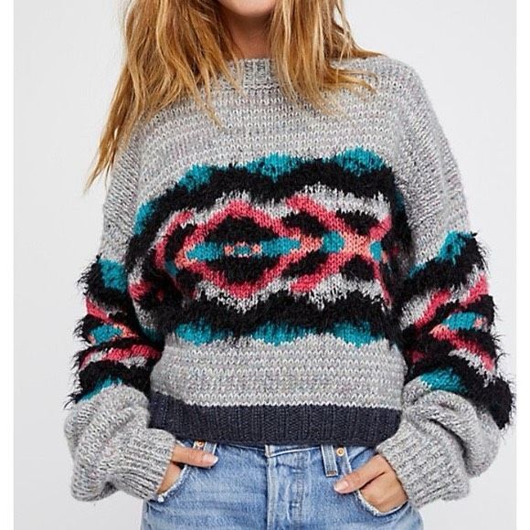 Free People Womens I Heart You Wool Blend Fuzzy Cropped Sweater Gray Size Small - Picture 1 of 12